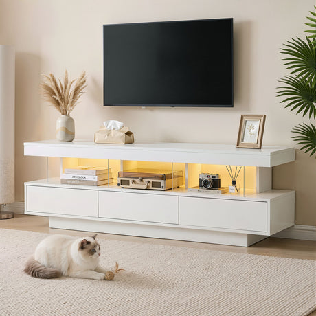 Sandy Bay white 160cm LED entertainment unit with RGB lighting in a modern living room