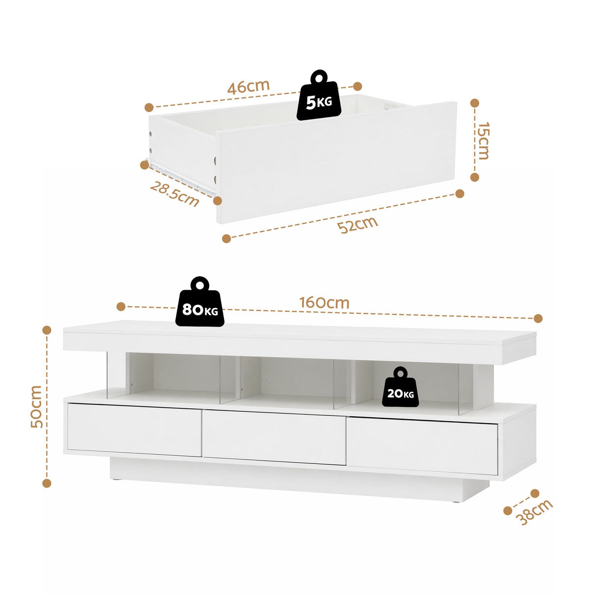 Sandy Bay white 160cm LED entertainment unit with RGB lighting in a modern living room
