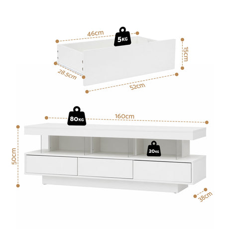 Sandy Bay white 160cm LED entertainment unit with RGB lighting in a modern living room