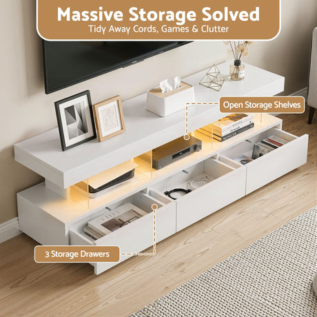 Sandy Bay white 160cm LED entertainment unit with RGB lighting in a modern living room