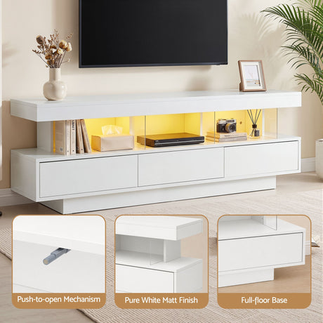 Sandy Bay white 160cm LED entertainment unit with RGB lighting in a modern living room
