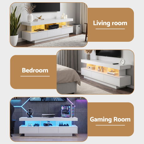 Sandy Bay white 160cm LED entertainment unit with RGB lighting in a modern living room