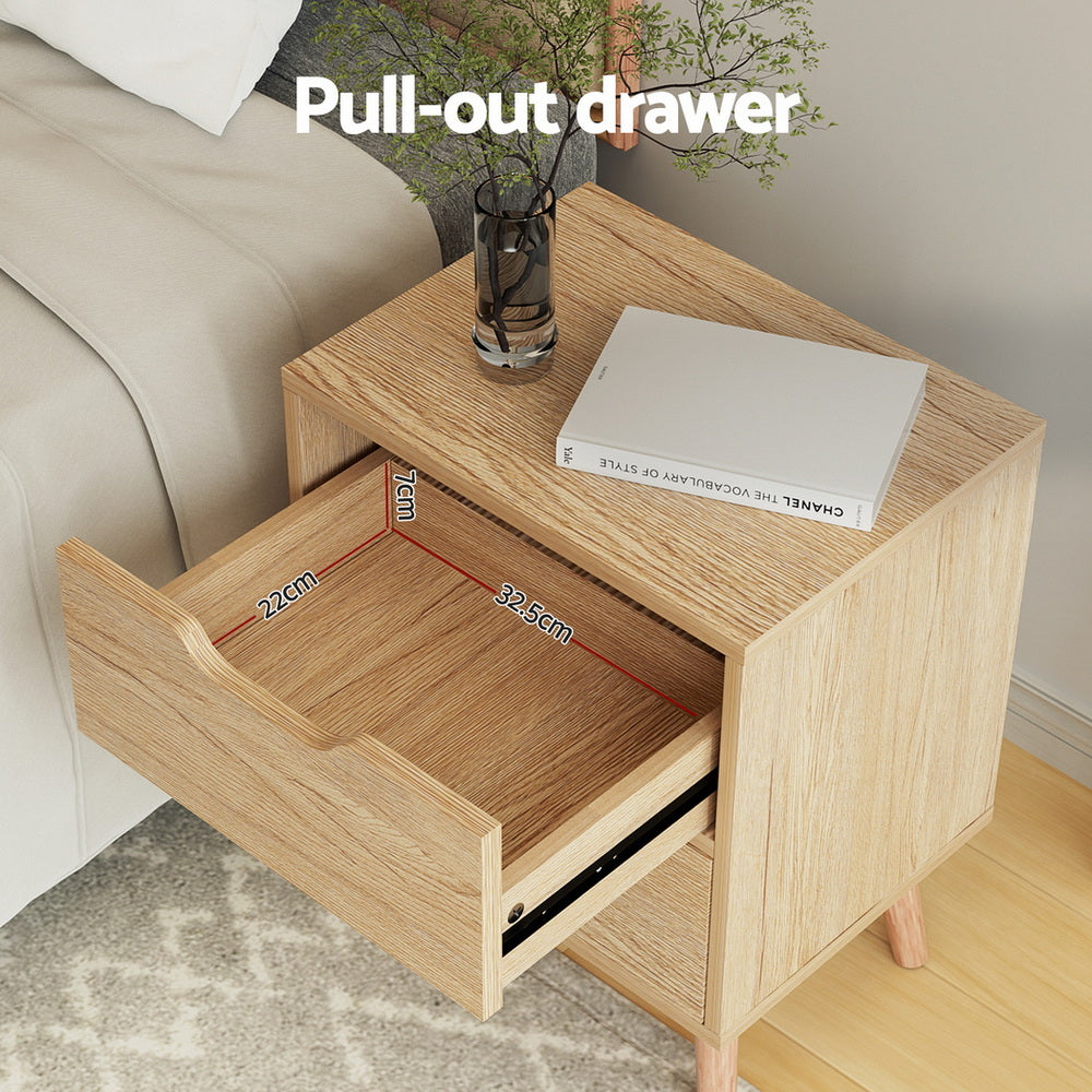 Artiss BODEN Bedside Table with 2 Drawers — Natural and Black — Allure Home Collections