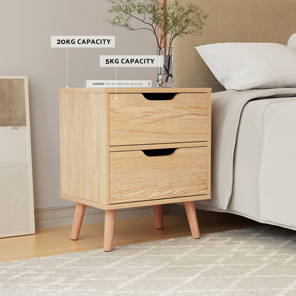 Artiss BODEN Bedside Table with 2 Drawers — Natural and Black — Allure Home Collections