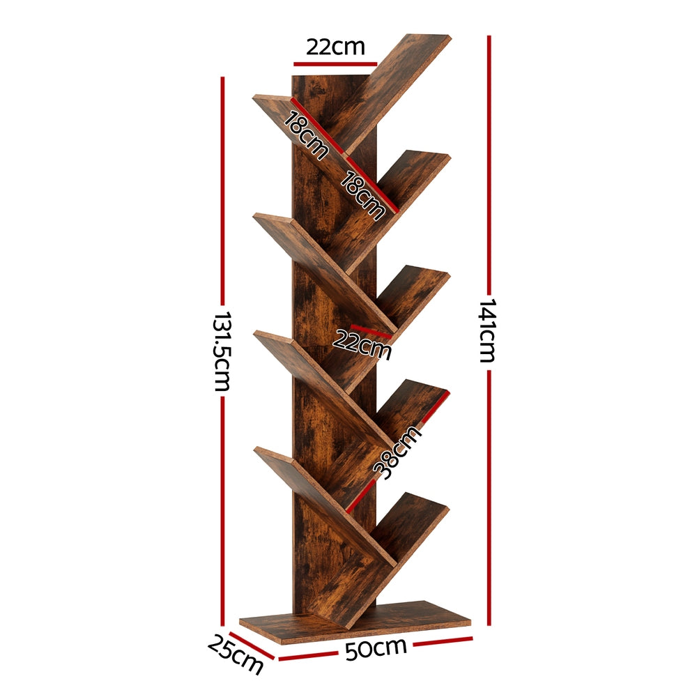 Artiss 9-Tier Walnut Tree Bookshelf