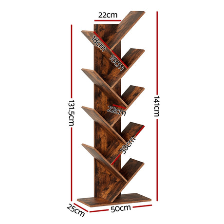 Artiss 9-Tier Walnut Tree Bookshelf