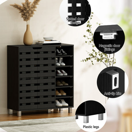 Artiss 6-Tier 24-Pair Black Shoe Rack Cabinet with Storage Shelf — Allure Home Collections