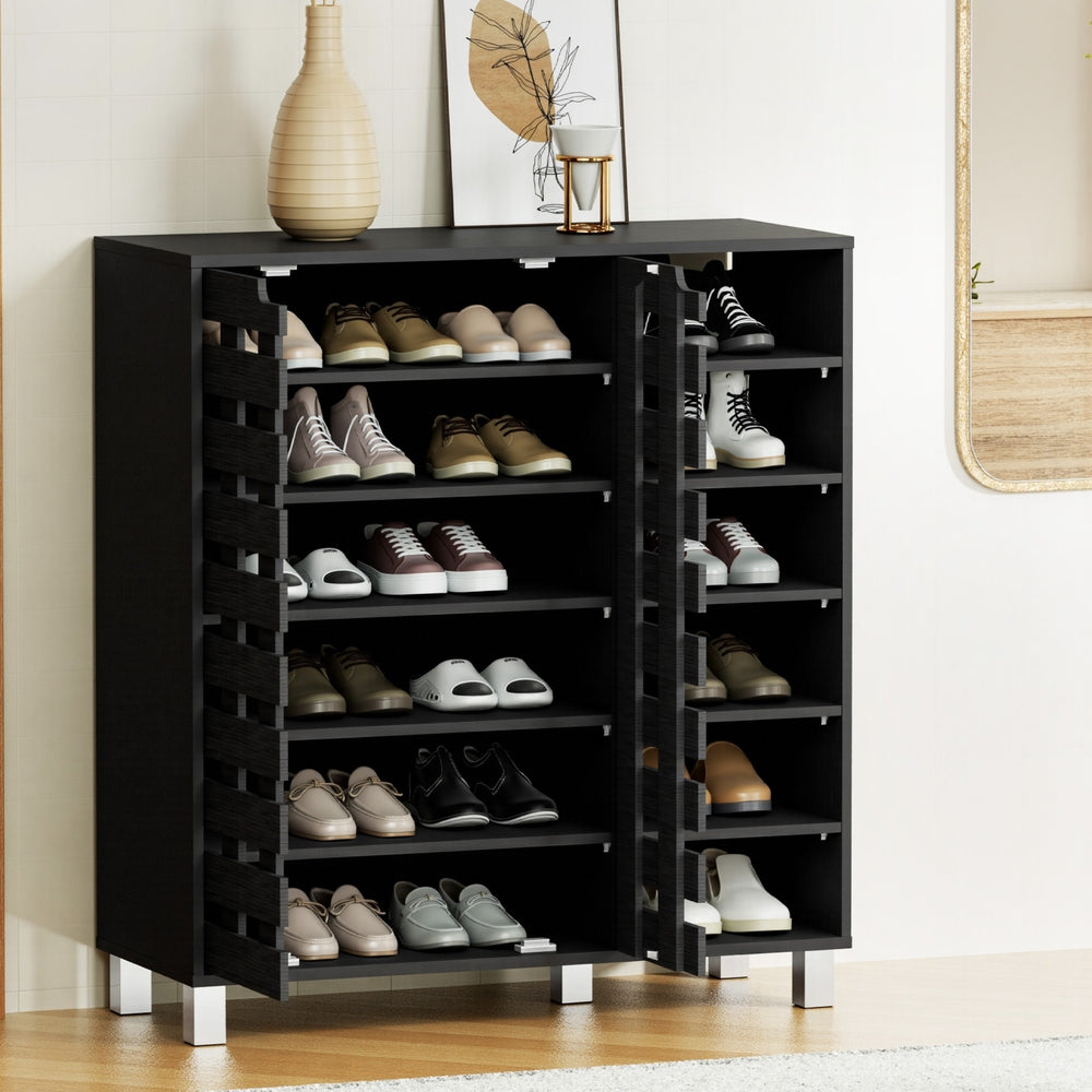 Artiss 6-Tier 24-Pair Black Shoe Rack Cabinet with Storage Shelf — Allure Home Collections