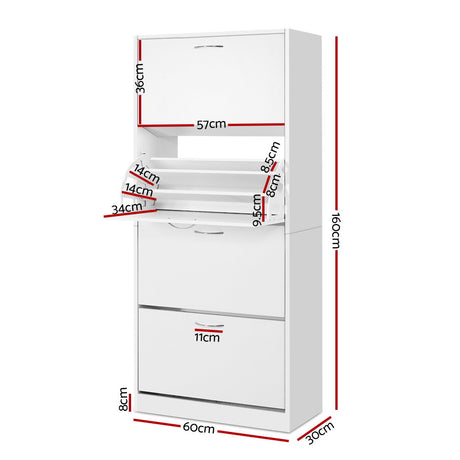 Artiss 60-Pair White Shoe Rack Cabinet with 4 Doors — Large Family Capacity — Allure Home Collections