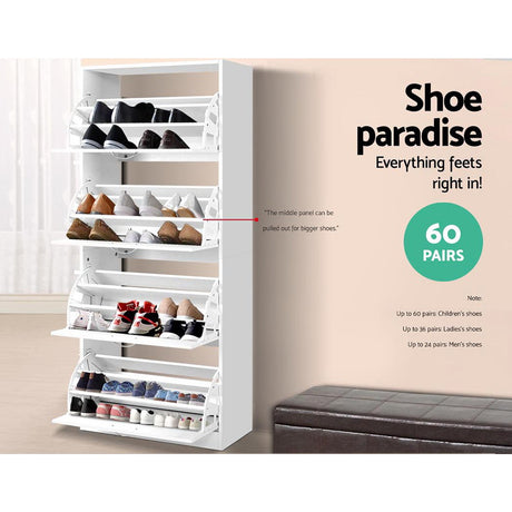 Artiss 60-Pair White Shoe Rack Cabinet with 4 Doors — Large Family Capacity — Allure Home Collections