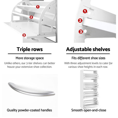 Artiss 60-Pair White Shoe Rack Cabinet with 4 Doors — Large Family Capacity — Allure Home Collections