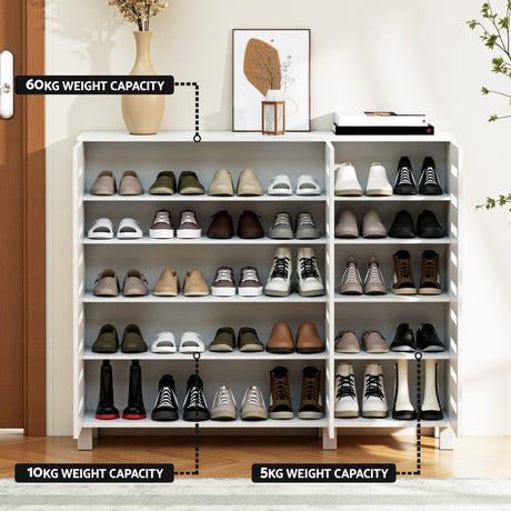 Artiss 5-Tier 30-Pair Adjustable White Shoe Rack Cabinet — 114x33x97cm — Allure Home Collections