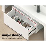 Blackmans Bay white 130cm LED entertainment unit with RGB lighting in a modern living room