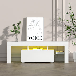 Blackmans Bay white 130cm LED entertainment unit with RGB lighting in a modern living room