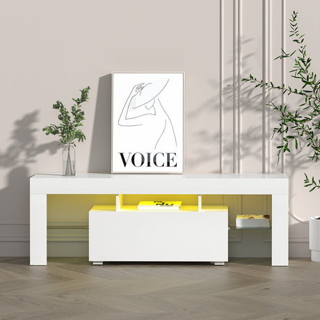 Blackmans Bay white 130cm LED entertainment unit with RGB lighting in a modern living room