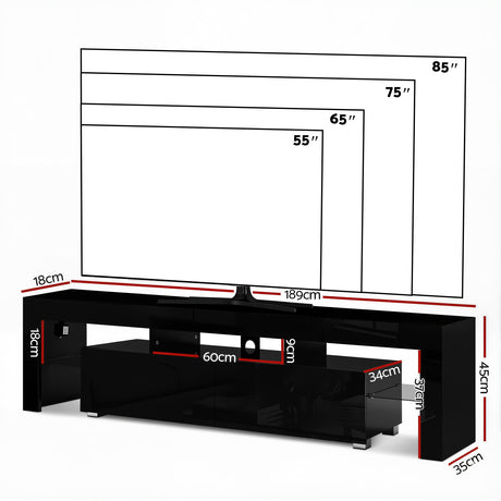 Blackmans Bay black 189cm LED entertainment unit with RGB lighting in a modern living room