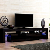 Blackmans Bay black 189cm LED entertainment unit with RGB lighting in a modern living room