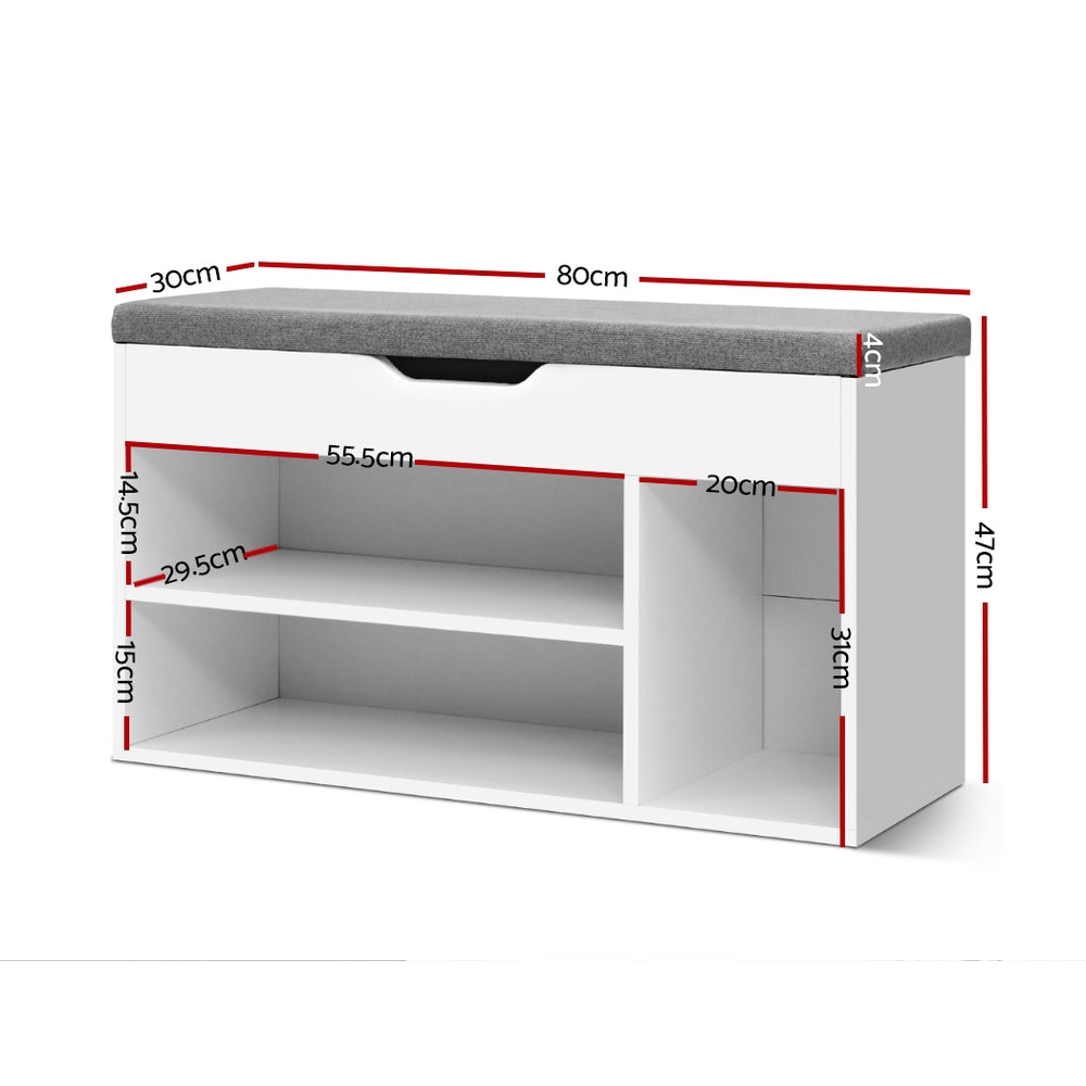 Artiss ALLEN White Shoe Rack Bench Cabinet — Eco-Friendly, Fabric Bench Seat — Allure Home Collections