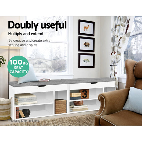 Artiss ALLEN White Shoe Rack Bench Cabinet — Eco-Friendly, Fabric Bench Seat — Allure Home Collections