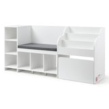 Kaniere 170cm white kids toy storage unit with reading bench and cubbies