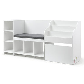 Kaniere 170cm white kids toy storage unit with reading bench and cubbies