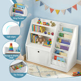 Hauroko Kids Bookshelf, Wooden Toy Storage, White Drawer
