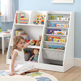 Hauroko Kids Bookshelf, Wooden Toy Storage, White