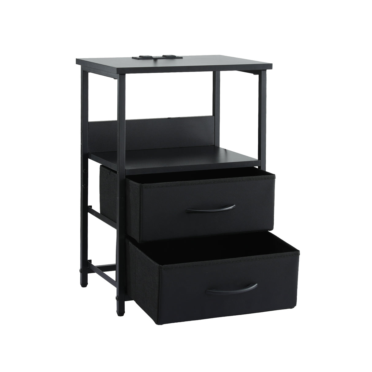 Jiggi LED Bedside Table Charging Station 2 Drawers, Black