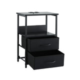 Jiggi LED Bedside Table Charging Station 2 Drawers, Black