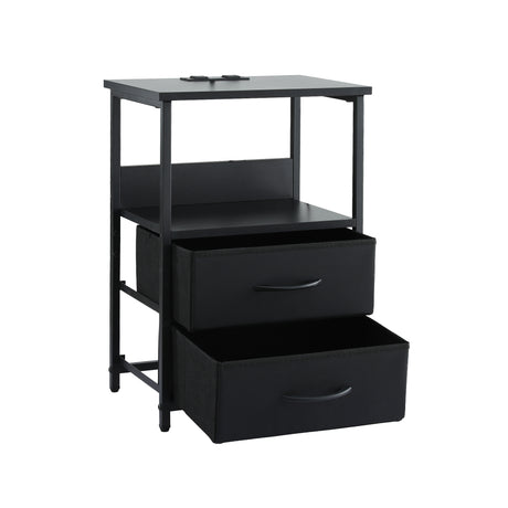 Jiggi LED Bedside Table Charging Station 2 Drawers, Black
