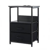Jiggi LED Bedside Table Charging Station 2 Drawers, Black