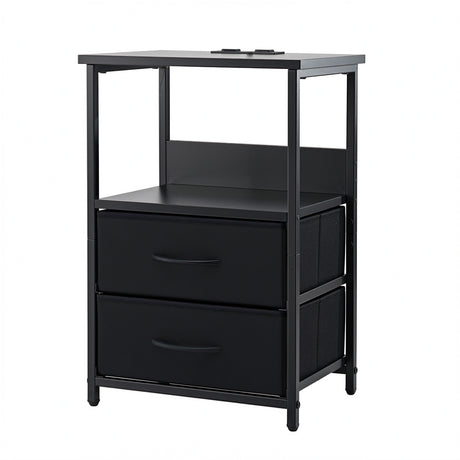 Jiggi LED Bedside Table Charging Station 2 Drawers, Black