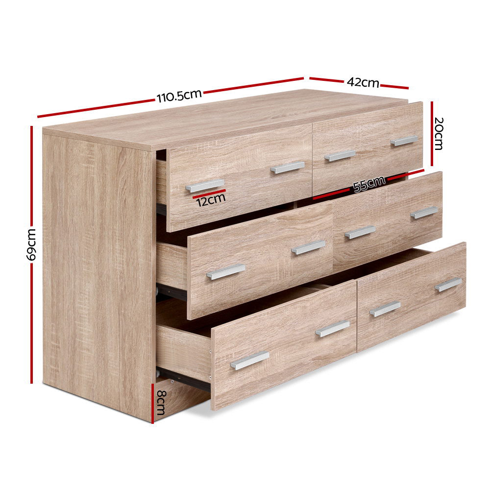 Artiss VEDA 6-Drawer Lowboy in Pine — Allure Home Collections