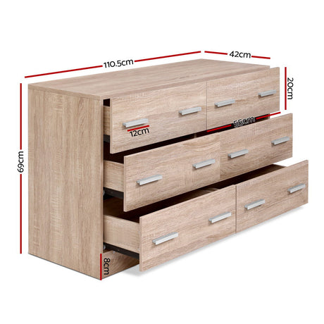 Artiss VEDA 6-Drawer Lowboy in Pine — Allure Home Collections