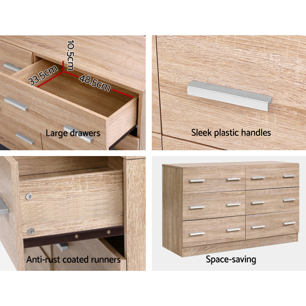 Artiss VEDA 6-Drawer Lowboy in Pine — Allure Home Collections