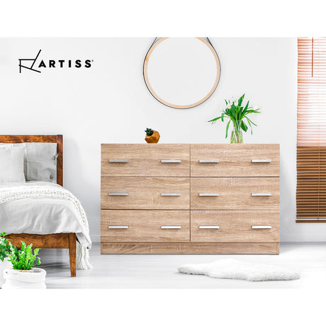 Artiss VEDA 6-Drawer Lowboy in Pine — Allure Home Collections