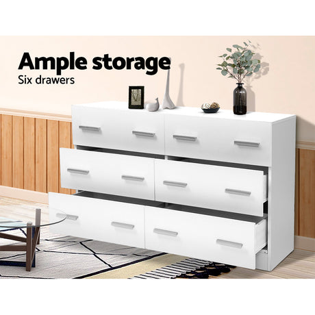 Artiss VEDA 6-Drawer Lowboy in White — Allure Home Collections