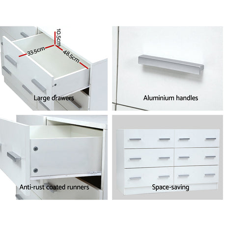 Artiss VEDA 6-Drawer Lowboy in White — Allure Home Collections