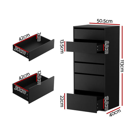 Medway 6 Drawer Tallboy, Black