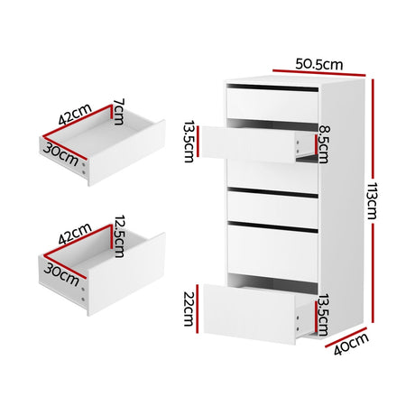 Artiss 6-Drawer Tallboy Dresser in White — 113cm — Allure Home Collections