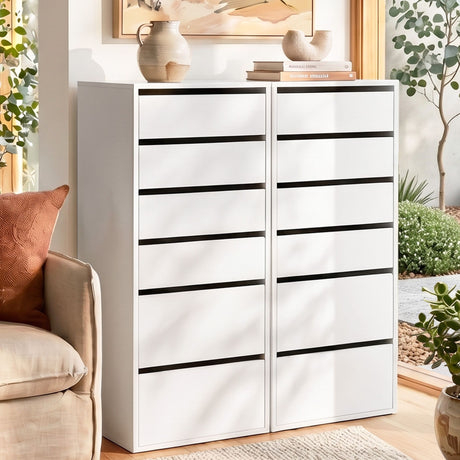 Joadja 6 Drawer Tallboy, White 2pcs