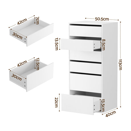 Joadja 6 Drawer Tallboy, White 2pcs