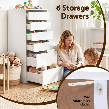 Joadja 6 Drawer Tallboy, White 2pcs