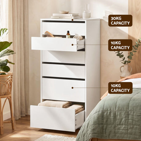 Joadja 6 Drawer Tallboy, White 2pcs