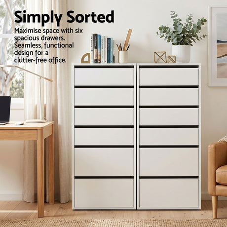 Joadja 6 Drawer Tallboy, White 2pcs