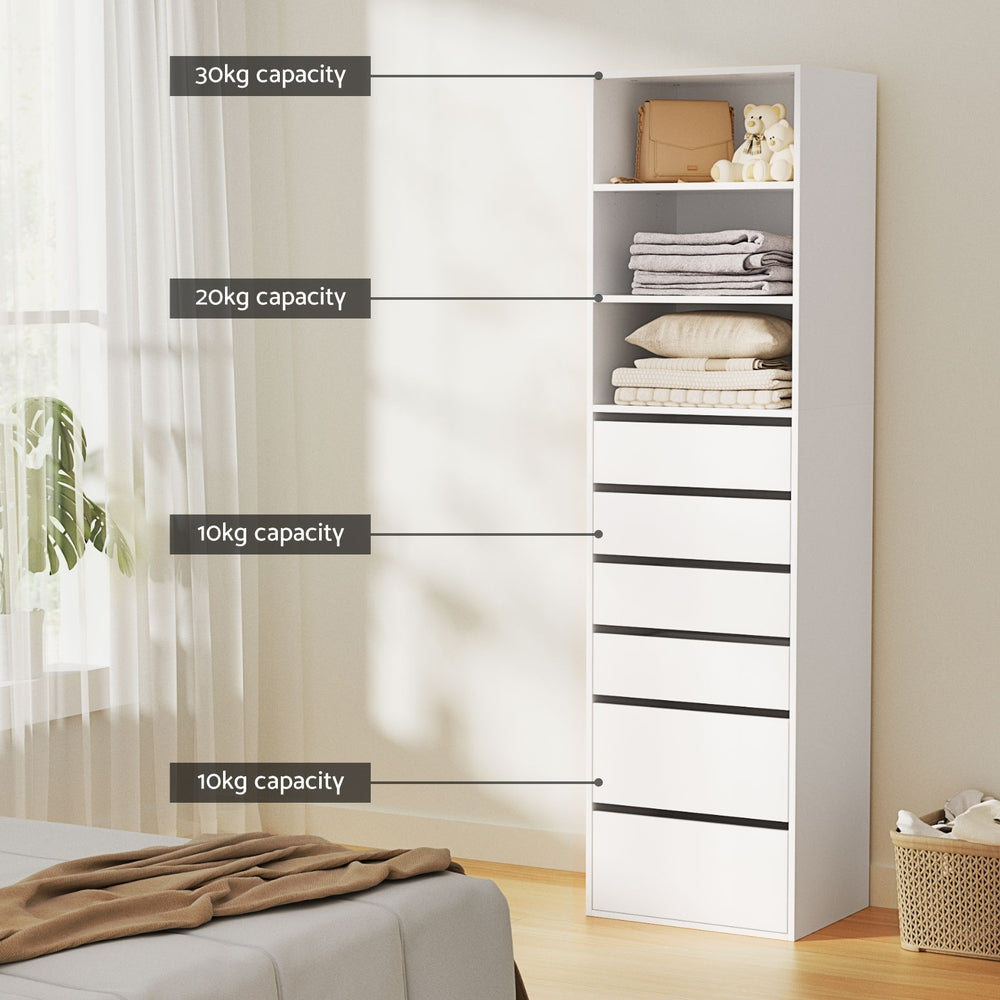Artiss 6-Drawer Tallboy Cabinet in White — Modern Storage — Allure Home Collections