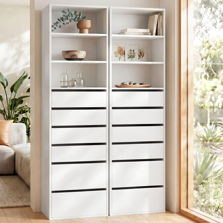 High Range 6 Drawer Tallboy, White 2pcs