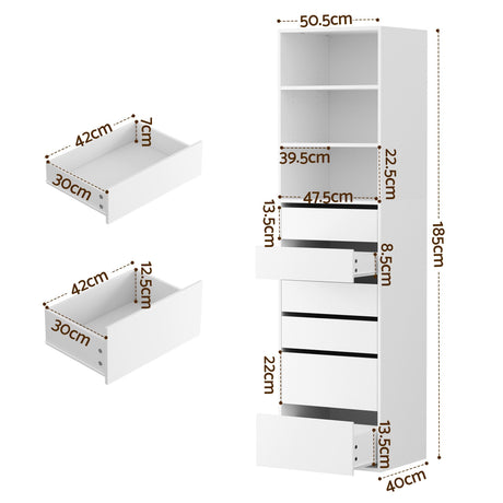 High Range 6 Drawer Tallboy, White 2pcs