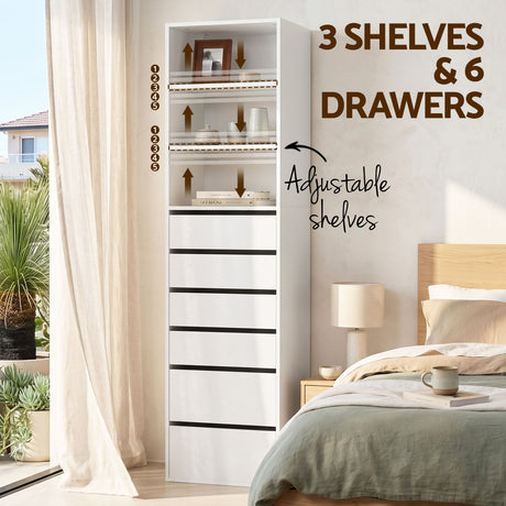 High Range 6 Drawer Tallboy, White 2pcs