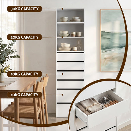 High Range 6 Drawer Tallboy, White 2pcs
